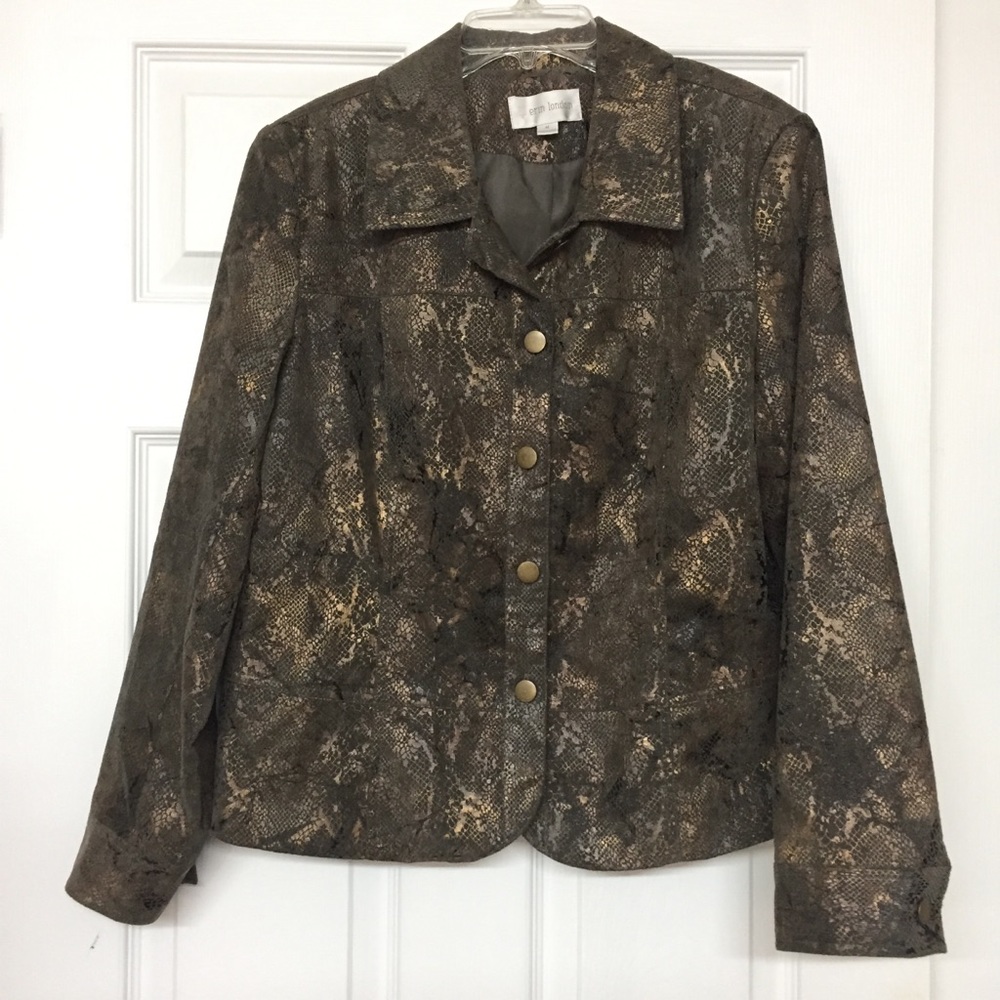 Snakeskin Print CORDUROY Button Front Jacket Metallic Sz M